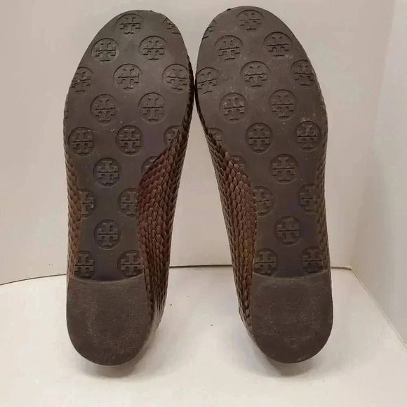 TORY BURCH Reva Ballet Flats Brown Snakeskin Print Leather w/ Gold Logo SIZE 7 - Picture 3 of 6